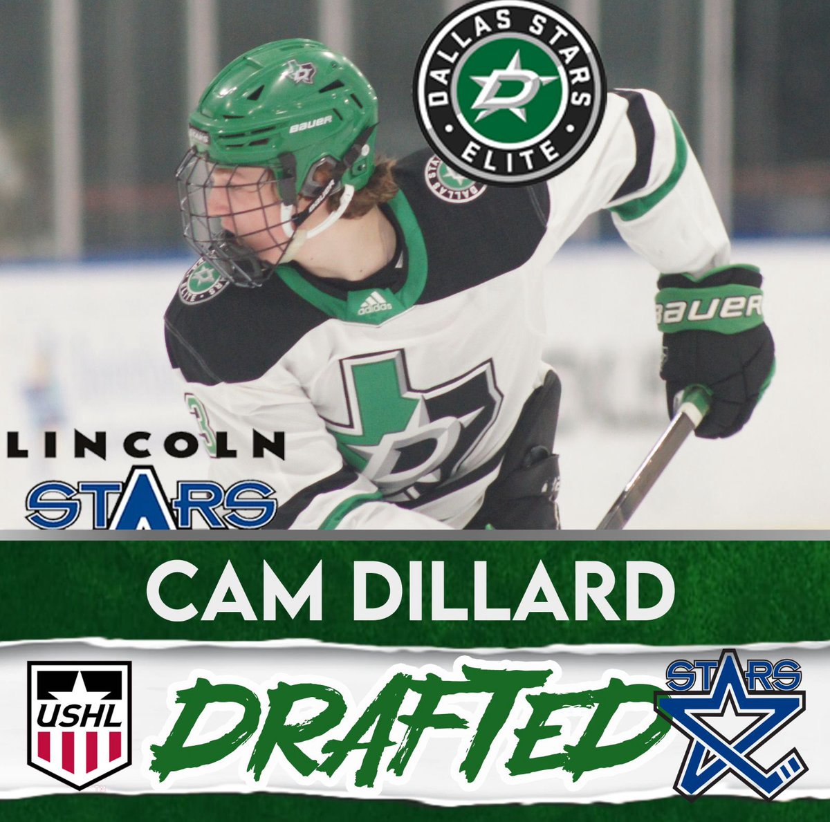 Congratulations to 16U’s Cam Dillard on being drafted in the Phase I USHL Draft by the Lincoln Stars! 💚🖤

#gostarselite #elitedna #GreenHelmets