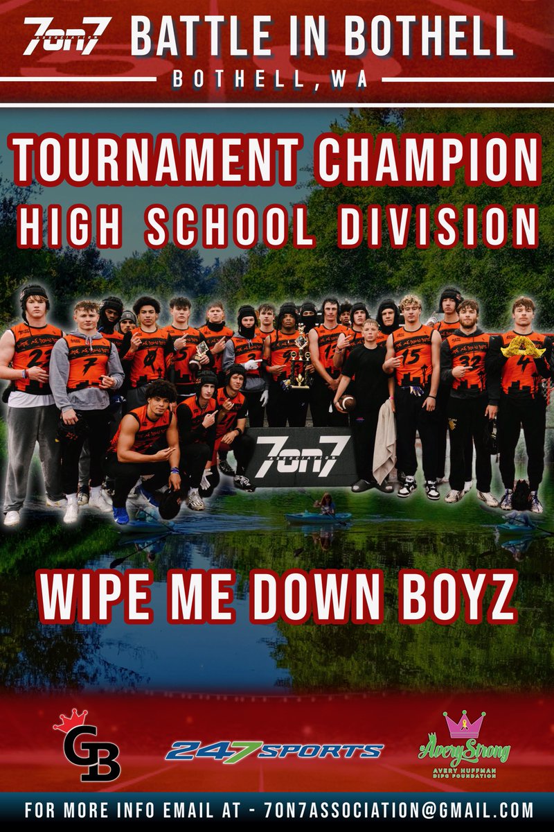 Congrats To The High School Battle In Bothell Champions @WipeMeDownBoyz 🏆‼️ It’s Been Awesome To See The Improvement of Teams / Players Over The Course of The @The7on7NW Tournament Tour 🏈📈