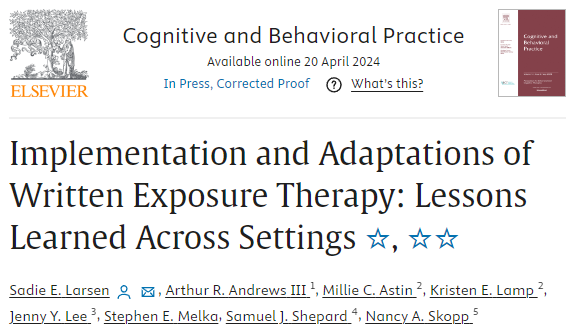 This paper came out of a panel <a href="/ISTSSnews/">ISTSS</a>, and a collaboration to look at how to implement Written Exposure Therapy (including in groups):