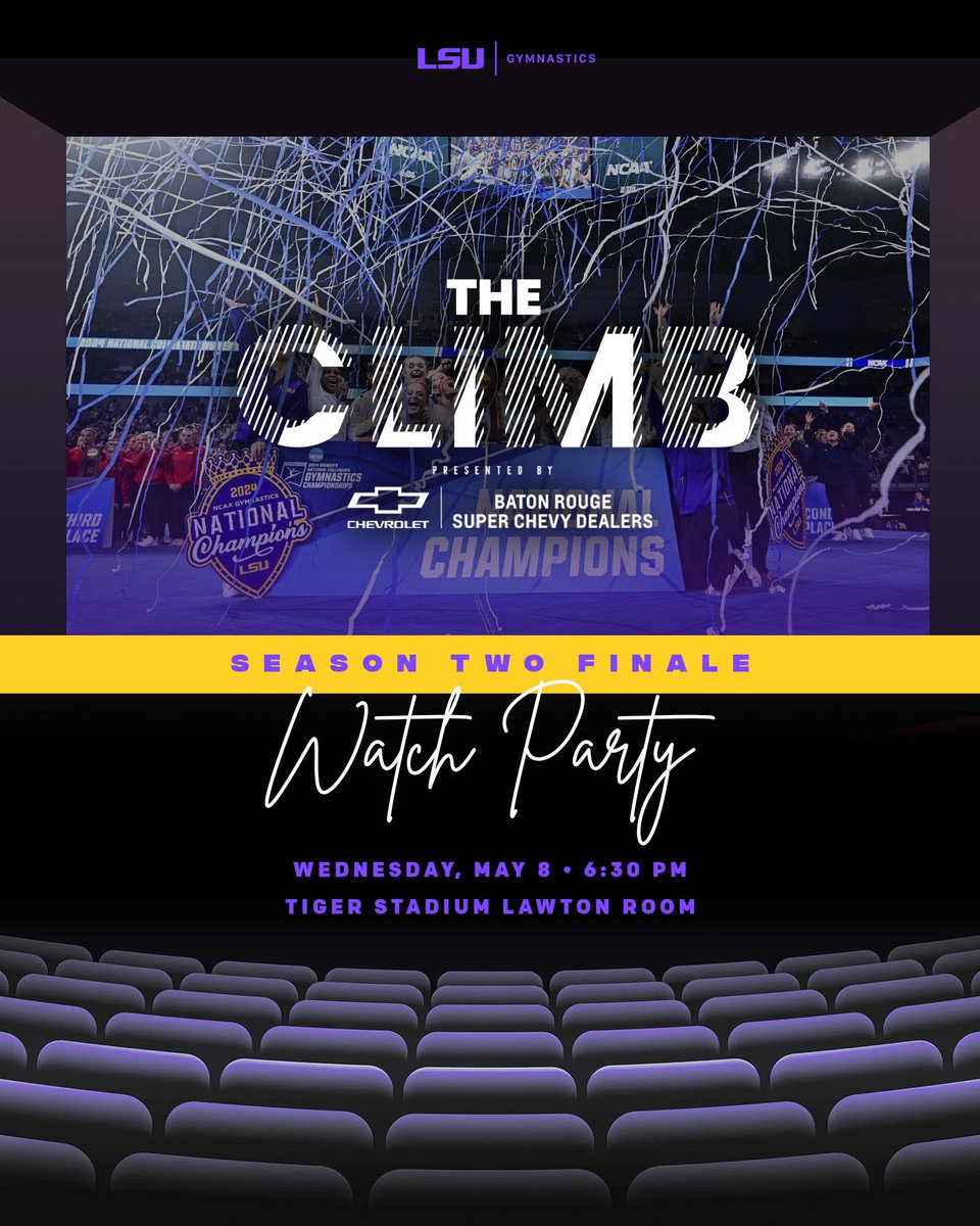 The One Where The Tigers Win A National Championship We’re inviting Tiger fans to join us in watching the season two finale of “The Climb” this Wednesday! 🗓️ Wednesday, May 8 ⏰ 6:30 p.m. CT 📍 Tiger Stadium Lawton Room 🎟️ free admission