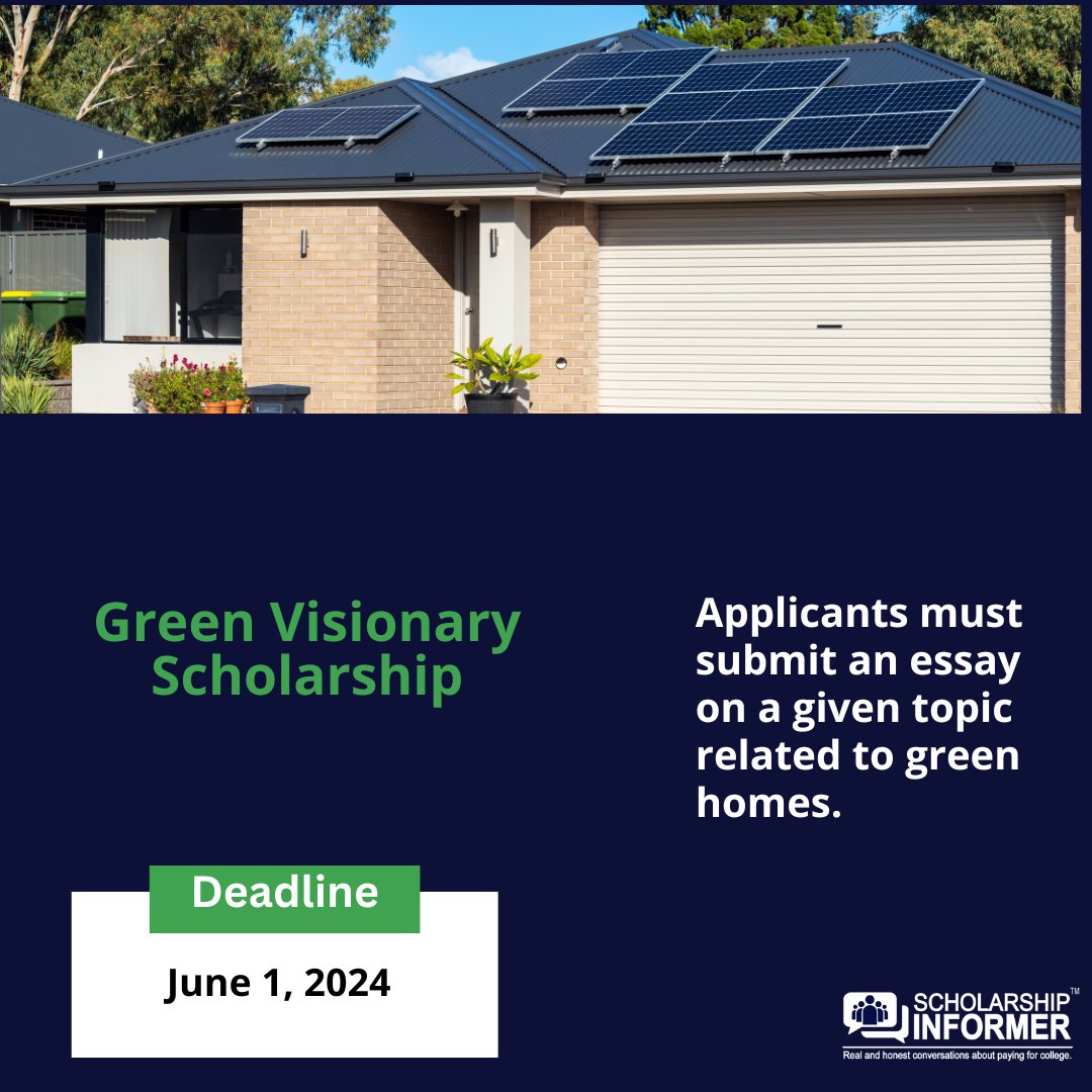 #Scholarship: Applicants must submit an essay on a given topic related to #greenhomes.

Due by 6/1/24: siapply.today/MSzq

#OwnYourDegree #scholarship #scholarships #scholarships2024 #greenhome #sustainability #ecofriendly