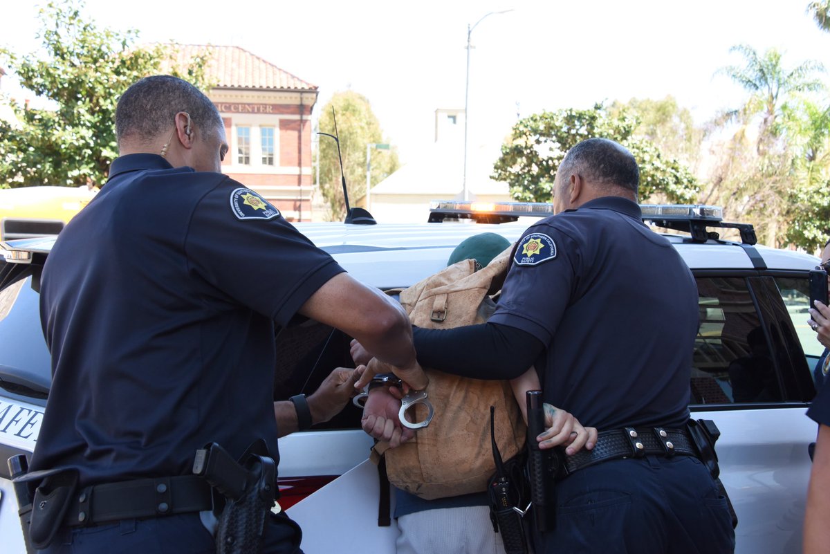 Photos of Department of Public Safety officers detaining a student protester at USC Village on Monday afternoon. Kate McQuarrie / Daily Trojan