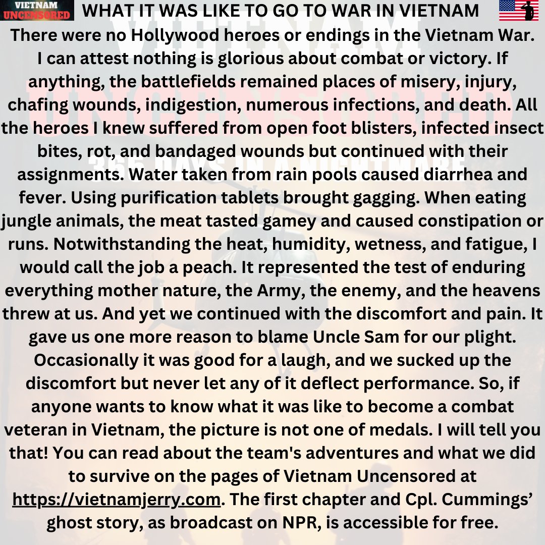 WHAT IT WAS LIKE TO GO TO WAR IN VIETNAM
There were no Hollywood heroes or endings.
Insights into Vietnam Uncensored
vietnamjerry.com
#vietnamwar #vietnamvets #ptsdawareness
#readingcommunity #mustreadbooks #history