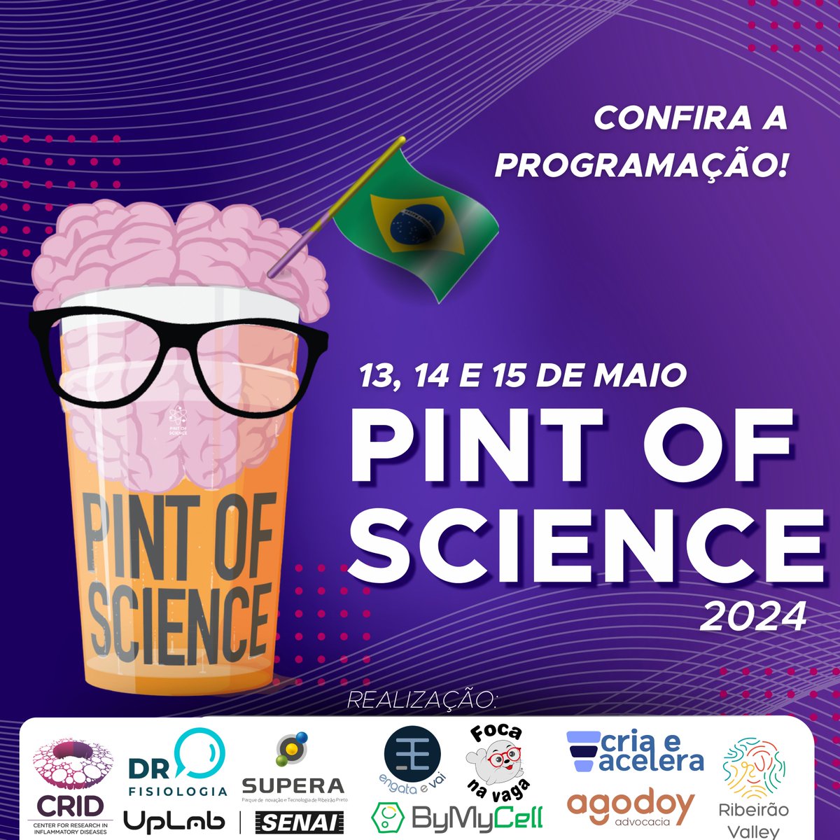 Já saiu a programação do tão esperado #PintofScience em Ribeirão Preto. Não perca a iniciativa que busca aproximar a ciência da sociedade de forma descontraída e acessível!

Confira a programação completa em: pintofscience.com.br/events/ribeira… 

#PintofScienceBR #Cienciabrasileira #brasil