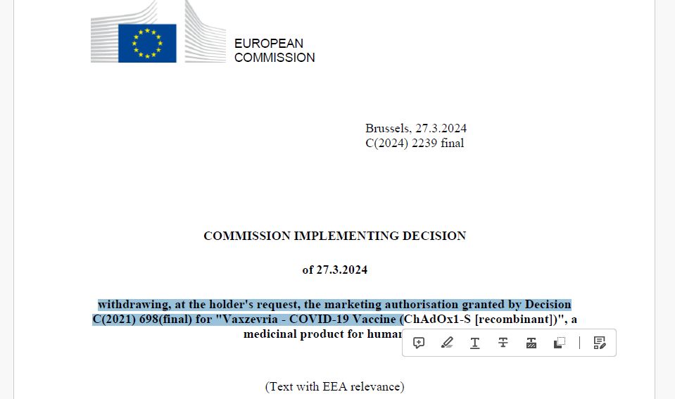 🔥#Covid L'Europe retire l'autorisation de mise sous marché du vaccin de #AstraZeneca, à la demande du fabricant. ec.europa.eu/health/documen…