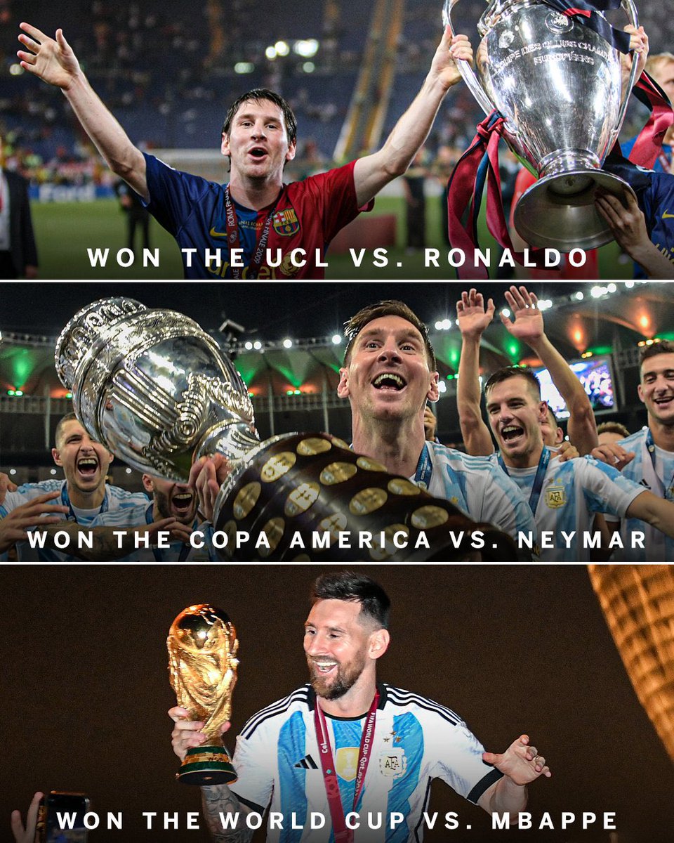 - Mbappe lost the World Cup Final
- Neymar Lost the Copa Final
- Ronaldo lost the UCL Final

All were beaten by Lionel Messi 🇦🇷🐐