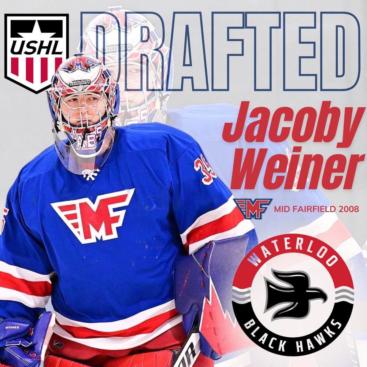 CONGRATS!! 08 netminder Jacoby Weiner has been selected by @BlckHawksHockey in the @USHL Draft! #RollMF #USHLdraft