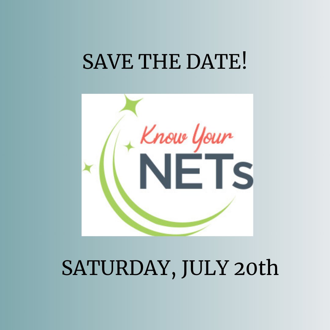 Our 2024 Virtual KNOW YOUR NETs Pt. Ed conference is July 20th. We are finalizing details & topics, so mark your calendars to join us for this popular patient ed event! Watch email & our social channels for reg. info. #NeuroendocrineTumor #NeuroendocrineCancer #patienteducation