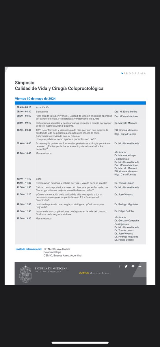 Friday - @uc_chile event on QoL in colorectal Surgery - who is coming? Happy and honoured to join @latamccr referent @fbellolio on this stellar event! @augustobarrera8 @DrBarreraProcto @ffquezad @RenanColombari @PeterCh12345 @gaboescvi @pakotze