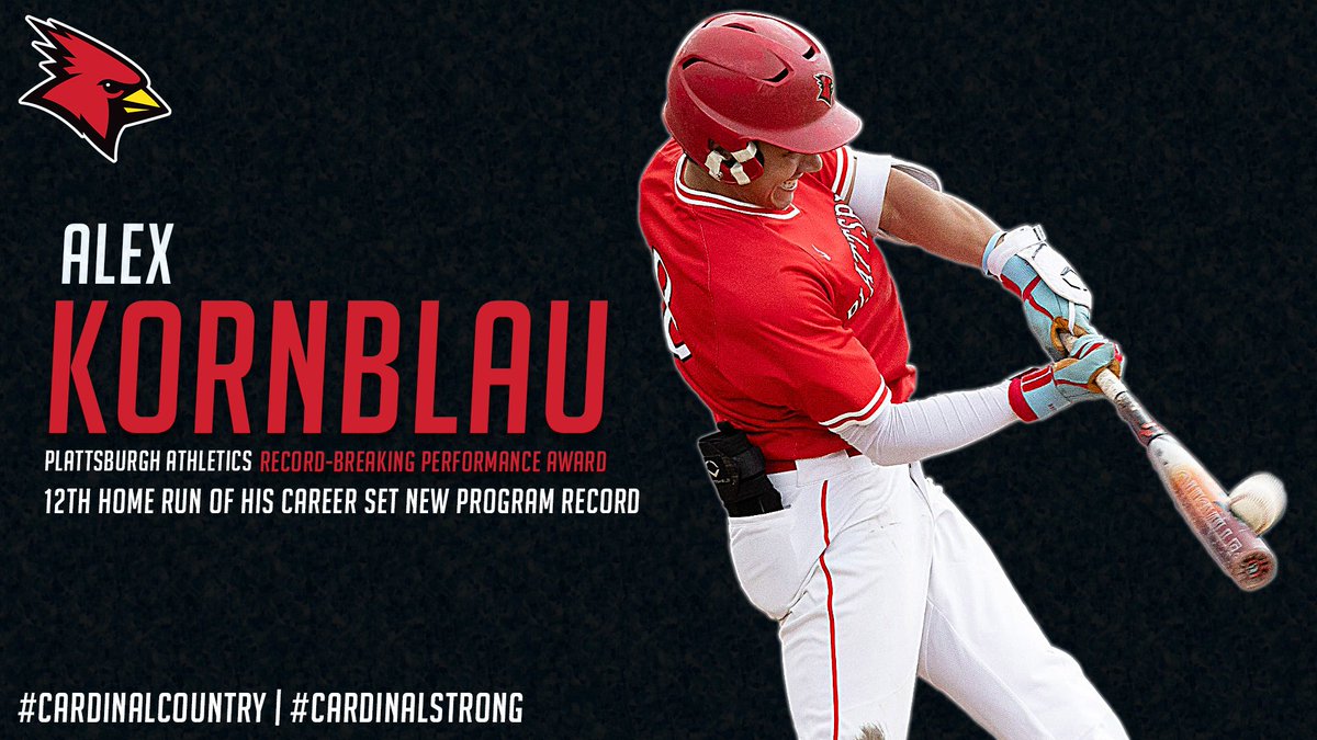 RECORD-BREAKING PERFORMANCE AWARD This year’s inaugural Record-Breaking Award goes to Alex Kornblau who set the career program record for home runs, breaking the previous record of 11 as he now stands with 13 career homers. Congrats to Alex! #CardinalStrong #CardinalAward