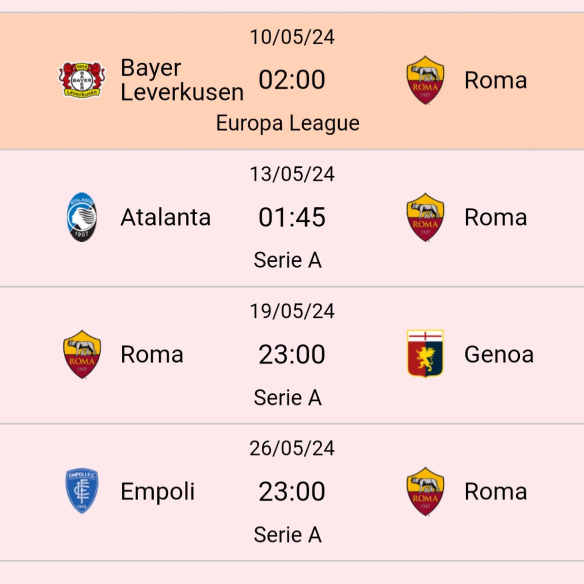 Jadwal Sisa Pertandingan #ASRoma 😲😲

.
.
#ASRoma  #MasihAdaHarapan