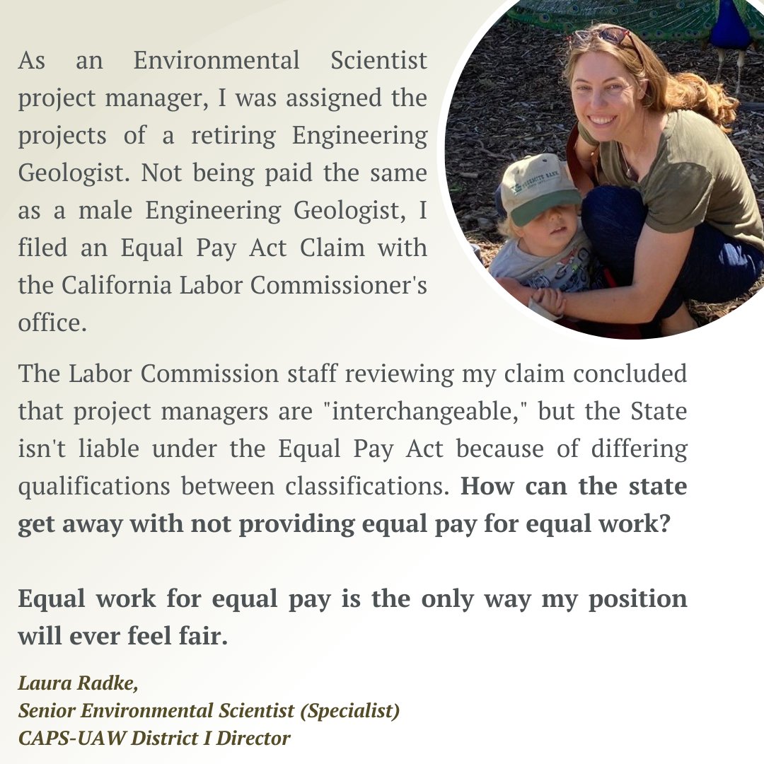 CAPS-UAW District I Director, Laura Radke, explains how the gender pay gap for State Scientists impacts her work. THIS THURSDAY: Join us in demanding equal pay for equal work at our rally, Make it Fair! Close the Gender Pay Gap for California State Scientists in Sacramento!