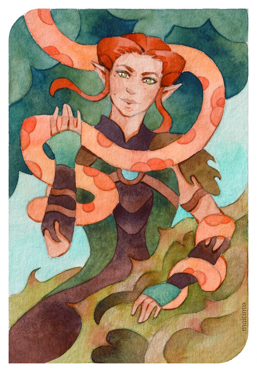 Another BG3 watercolor tarot! Kagha is a controversial character and it seems to me that the snake as a symbol (and as a pet) perfectly conveys her personality 🐍 #Kagha #BaldursGate3 #BG3