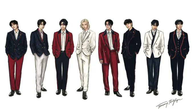 Stray Kids' Tommy Hilfiger outfits for the Met Gala 2024.
