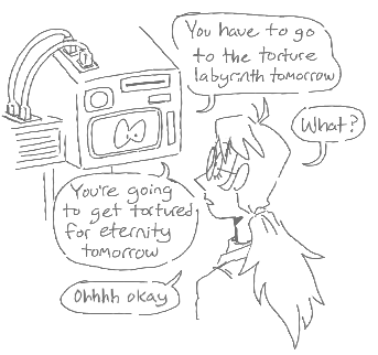 evil building-sized supercomputer and the lone scientist left behind after everyone else ditched and forgot about her (in which computer wants to kill scientist SO bad but cant so she just tries to torture her which also doesnt work bc scientist is a freak and likes it) (1/2) 