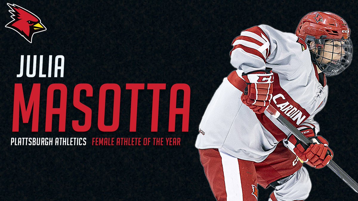 FEMALE ATHLETE OF THE YEAR Congratulations to Julia Masotta who was a First-Team All-American, the SUNYAC Player of the Year, and a Laura Hurd Finalist. An outstanding season saw her tally 13 goals and 24 assists for a 37-point year. Congrats Julia! #CardinalStrong