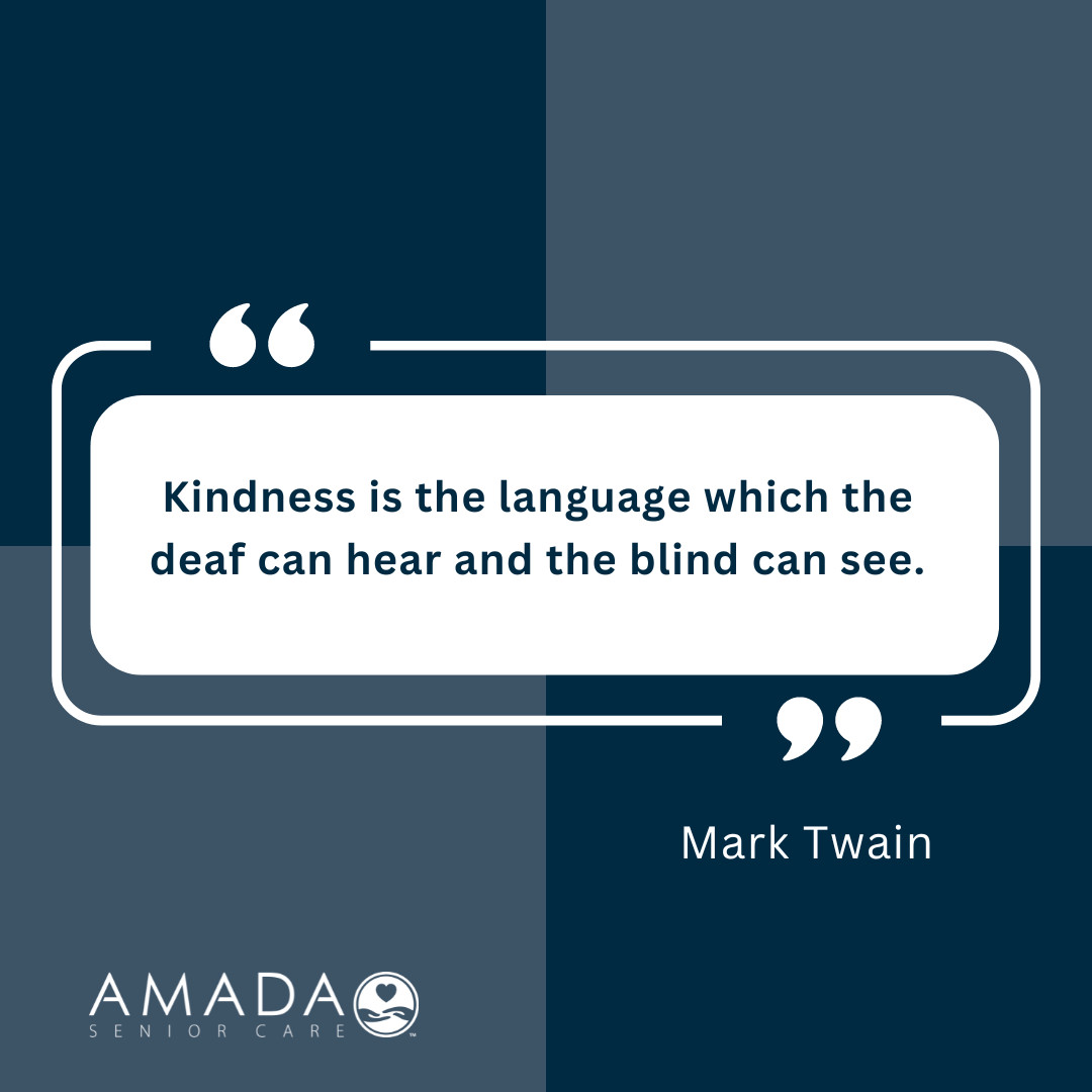 Caregivers, you are the embodiment of kindness in action. Mark Twain once said, 'Kindness is the language which the deaf can hear and the blind can see.' 🌟 💙 

#CaregiverAppreciation #KindnessInAction #AmadaSeniorCare
