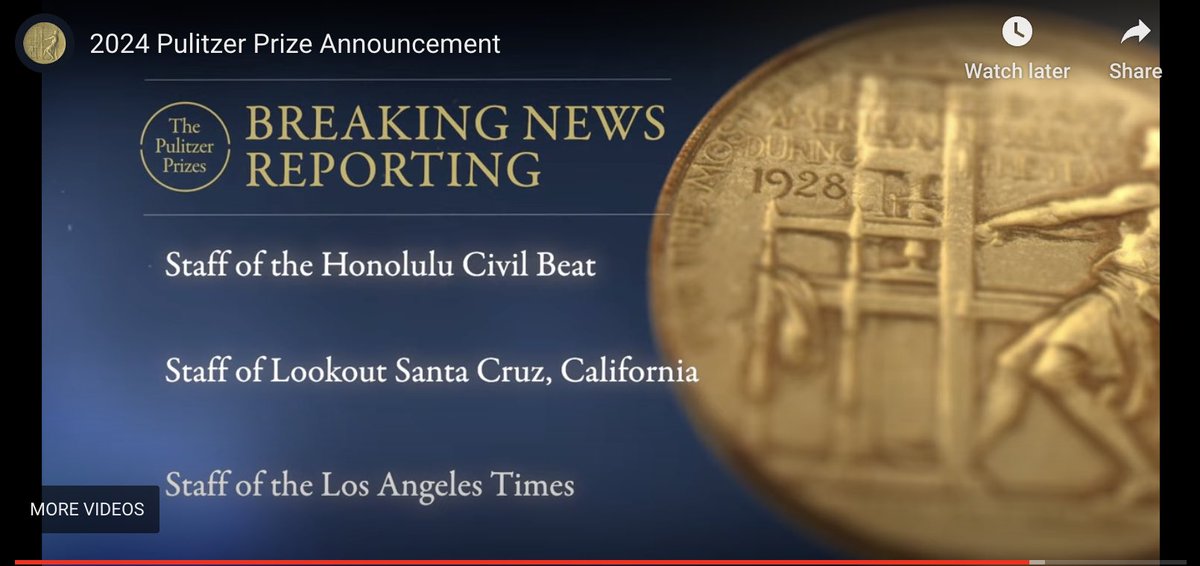 So proud of the <a href="/CivilBeat/">Honolulu Civil Beat</a> staff, named Pulitzer finalists today for our breaking news coverage of the Maui fires. 

This is an incredible acknowledgement of the effort and heart our team put into covering a monumental story impacting our community.
