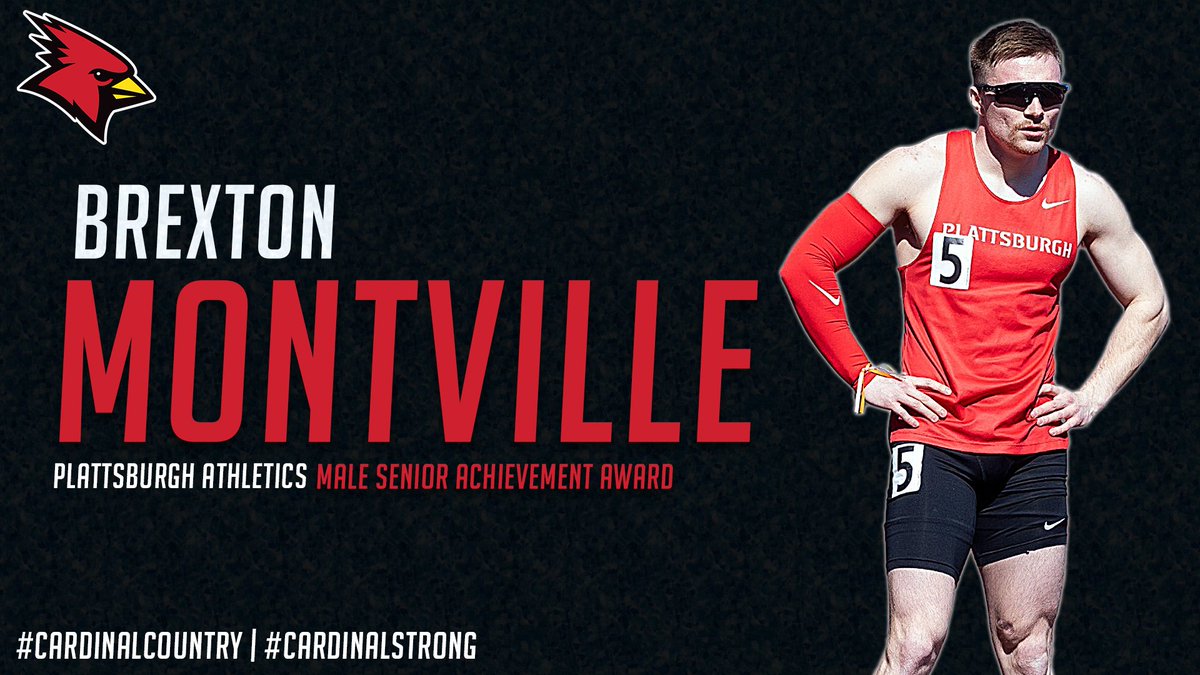 MALE SENIOR ACHIEVEMENT AWARD WINNER Congrats to Brexton Montville for being awarded the Male Senior Achievement Award, as he continues his final season after earning his second SUNYAC Championships and seventh medal as a Cardinal this past weekend. Congrats! #CardinalStrong