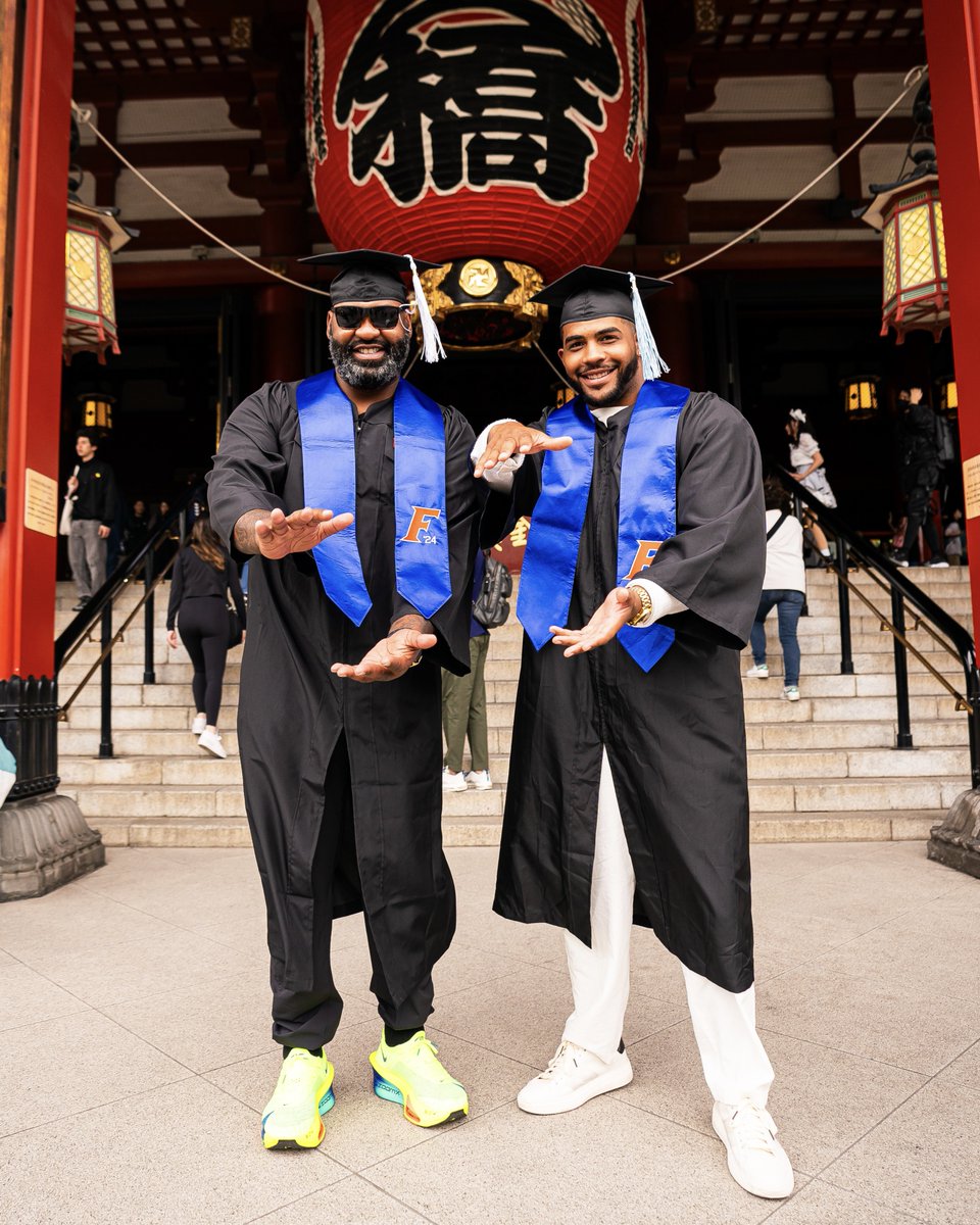 Celebrating graduation in Japan. 🇯🇵 Congrats to @DerekWingo & @brandonspikes55 for graduating from the University of Florida! 🐊 #GoGators | #GatorsInJapan