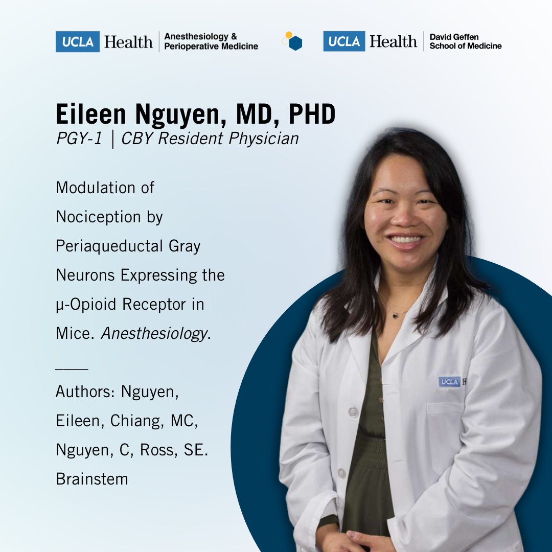 Congratulations to DAPM PGY-1 | CBY Resident Physician, Eileen Nguyen, MD, PHD! 🎉 Dr. Nguyen was recently published as an author in Anesthesiology entitled, 'Brainstem Modulation of Nociception by Periaqueductal Gray Neurons Expressing the μ-Opioid Receptor in Mice'.