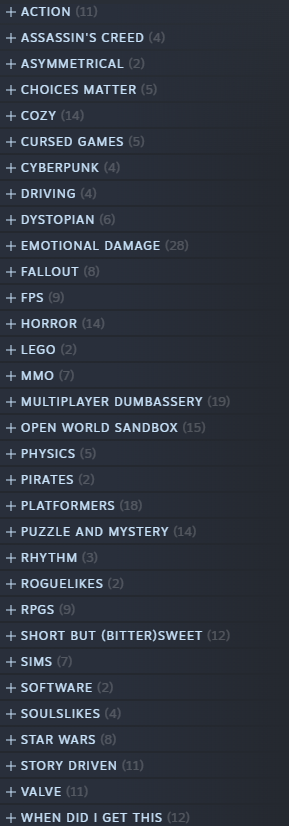 it's probably kind of telling that i just finished categorizing my steam library and "emotional damage" is the biggest tab by a wide margin