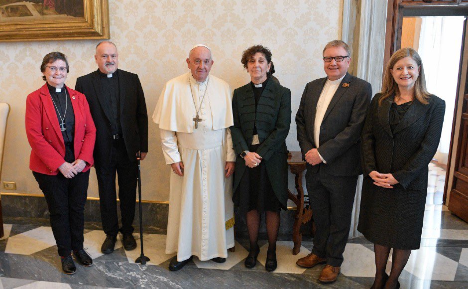 The Presbyterian General Assembly of 1903 removed language from the Westminster Confession that calls the papacy an office of the Antichrist. This was in hope of making a start toward future communion with the Roman Church. Photo: Church of Scotland Moderator with Francis #pcusa