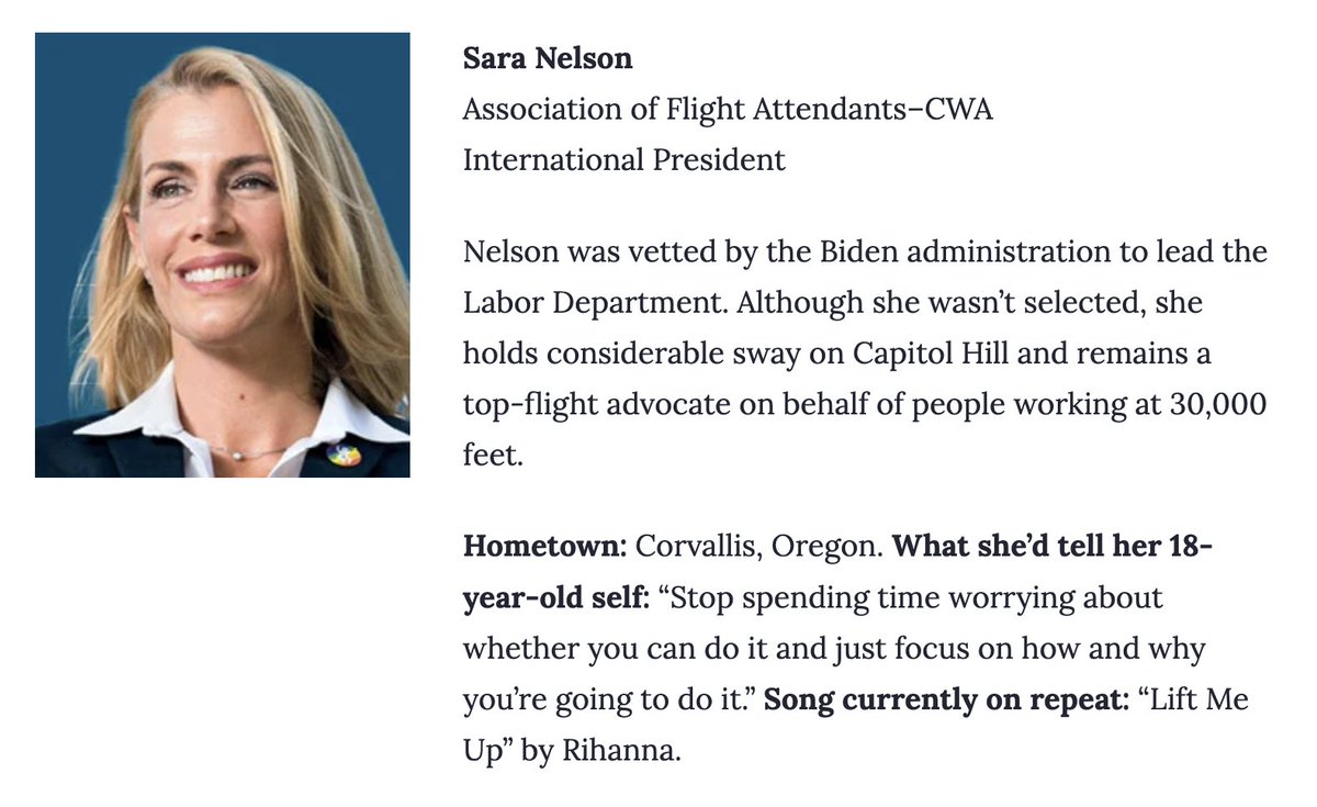 Congrats to our President @FlyingWithSara for being named as one of @washingtonian's 500 Most Influential People of 2024. Sara makes sure Flight Attendants and all workers are *the main story* in policy, not a side story. washingtonian.com/2024/05/02/was…