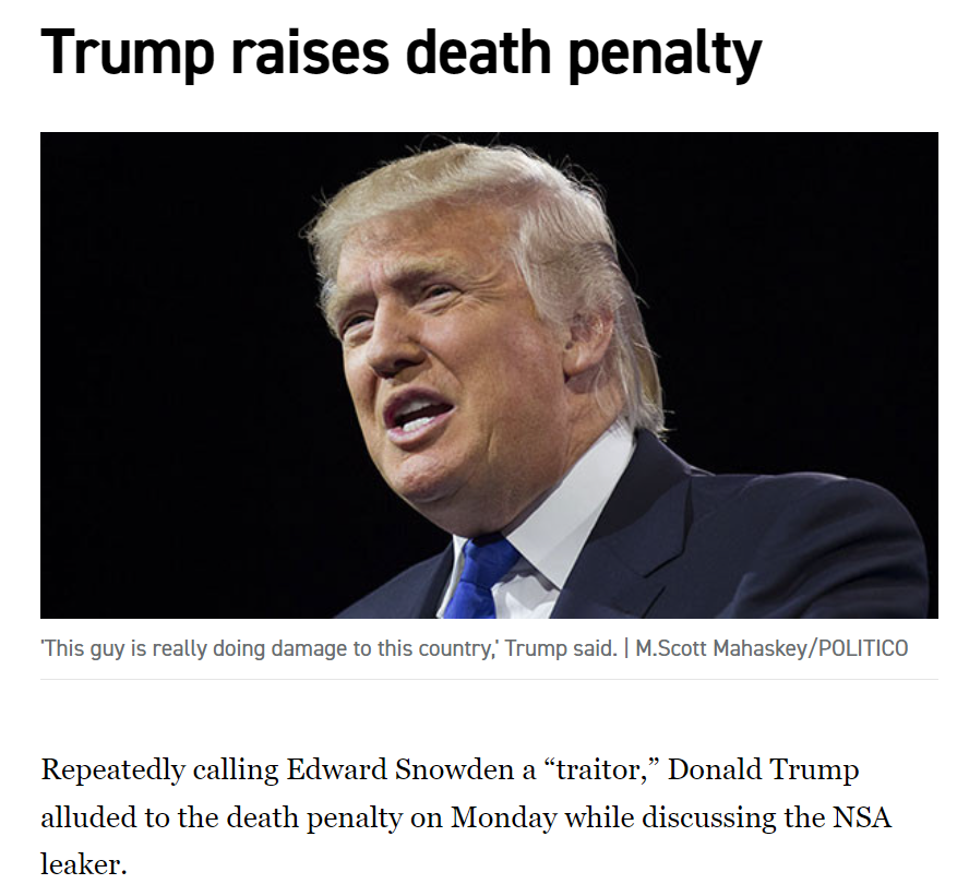 The Libertarian Party stands against the death penalty. Trump has called for its use against Snowden. We are not the same.