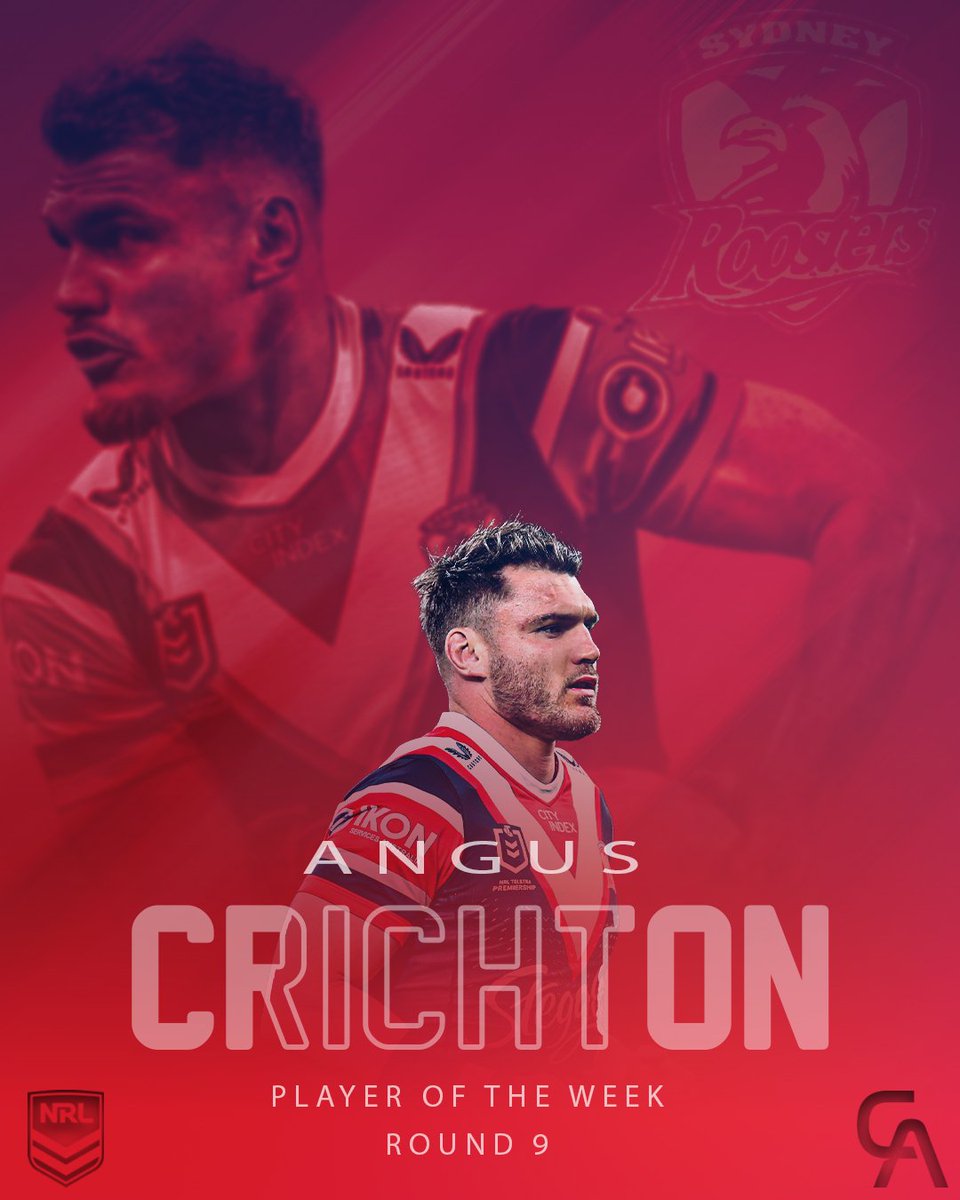 The Mighty @acrichton33 of the @sydneyroosters takes my Player Of the Week for Round 9 🏉🐔
.
.
.
#sydneyroosters #Sydney #rooster #NRL #Bondi #anguscrichton #angus #easternsuburbs #GraphicDesign #photoshop #GraphicDesigner #sportposter #crichton #playeroftheweek #round9 #easts