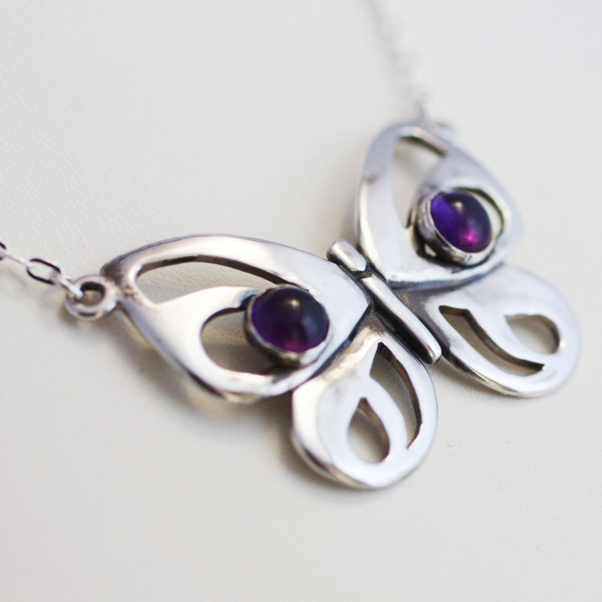 Modern Sterling Silver Butterfly Necklace with Amethyst  Large Silver Butterfly Necklace Nature Inspired Jewelry tuppu.net/926b7492 #CapitalCityCrafts #handmadeinUSA #artisanjewelry #giftideas #Etsy #FebruaryBirthday