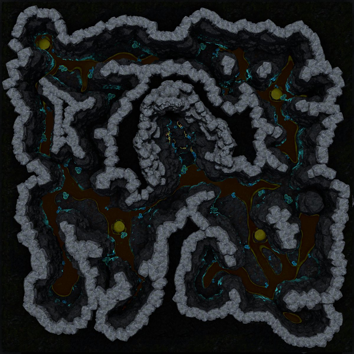 Arch_Novarias's tweet image. Day 633 - Burrow made! I think to morrow I'll try a variant where I add monster eggs around the map. The idea is that this is a follow up to the last map. Grid Size: 42x42