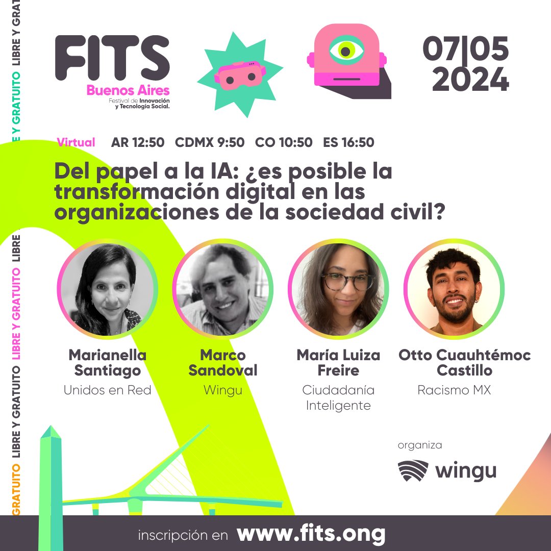 🔴¡MAÑANA! 
👨🏽‍💻 Nuestra coordinadora de proyectos, M. Luiza Freire (<a href="/malufreire2/">Malu Freire</a>), estará en <a href="/desdefits/">FITS</a> presentando "Del papel a la IA: ¿es posible la transformación digital en las organizaciones de la sociedad civil?" con <a href="/Unidosenred/">Unidos en Red</a> , <a href="/desdewingu/">Wingu</a> y <a href="/Racismo_MX/">RacismoMX 🤚🏾</a> 
 
+info⬇️
