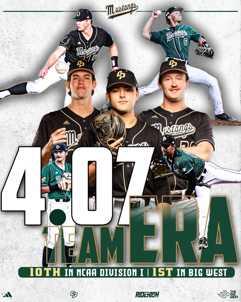 DEALING from the mound to the dish this season! 🔥 The Mustangs currently sit 10th in D1 baseball with a fantastic 4.07 ERA while also top-25 in BB/9, K/BB, and WHIP. #RideHigh
