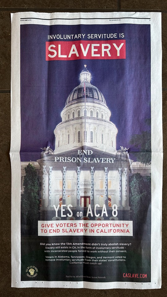 We're letting the Capitol know that slavery still exists in California! We're proud to expand this campaign to the Sac Bee newspaper for our elected reps to see. Go to caslave.com to learn more, send a letter to your CA rep, and end slavery in CA! #EndSlaveryinCA