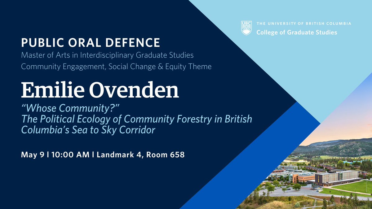 Emilie Ovenden will defend their thesis on May 9, 2024. All defences are open to the public. 

Learn more: bit.ly/UBCO-Graduate-…

@fass_ubco