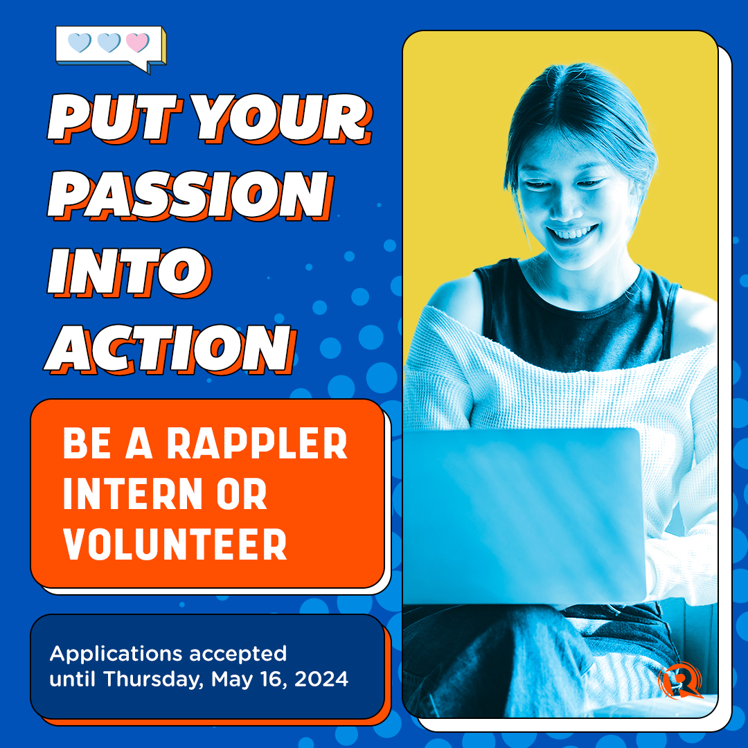 Rappler is looking for hardworking, committed, and talented interns and volunteers. Applicants must be willing to work in a remote setup within June to August 2024. APPLY HERE: trib.al/QRGdny8