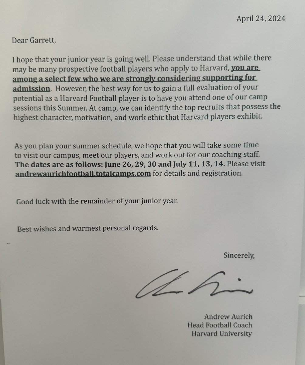 Thank you @Coach_Aurich for the letter! Looking forward to competing at camp on June 26th! @HarvardFootball @coach_craw @ScottLarkee @CoachJacobsD @Ryan_Kalukin @CoachMcSherry @Coach_Joel_Lamb @BamPerformance @CoachQCPProud @AllenMarrow @_CoachSanchez @jace_daniel @DreH_1997…