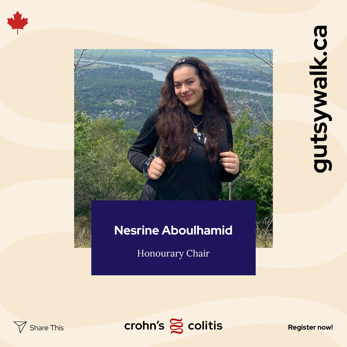Shoutout to Nesrine, one of our Honourary Chairs for Gutsy Walk 2024! Involved with Crohn’s and Colitis Canada since 2020, Nesrine looks forward to every Gutsy Walk as a day filled with hope. Read more about Nesrine: bit.ly/Honourarychairs