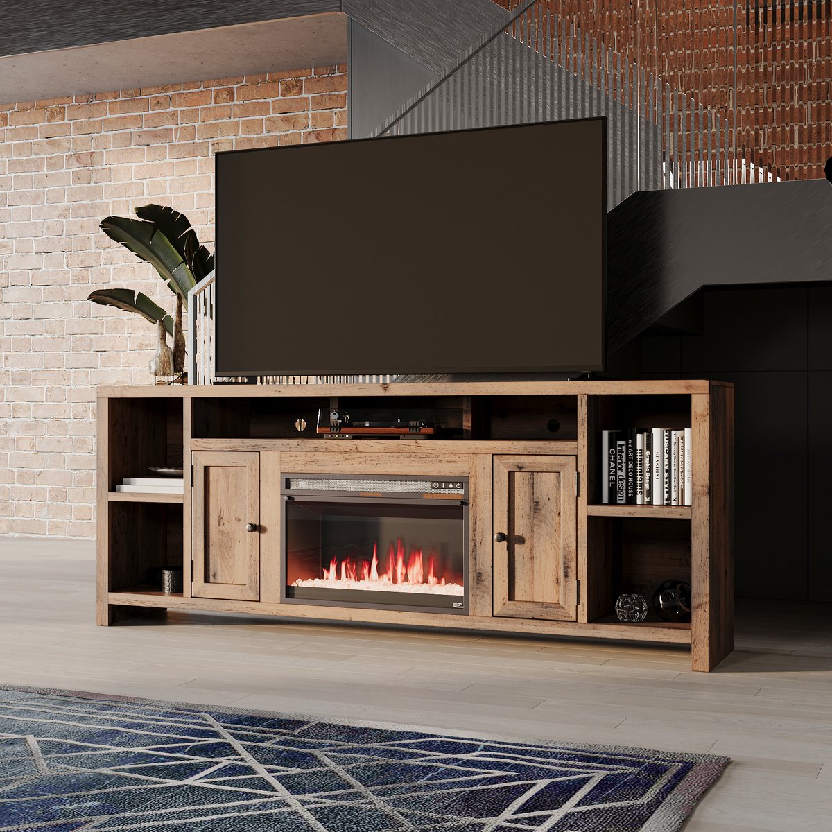 Upgrade your entertainment space with the Joshua Creek 84'' Fireplace TV Console! Adds warmth with a built-in fireplace and available financing makes it easy to own. Discover more at: galleryfurniture.biz/3WkjuTV