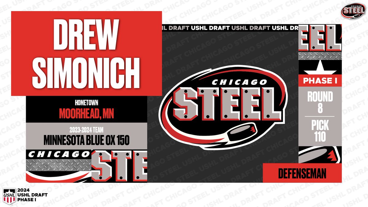 With Pick 110 (Round 8, Pick 5), we have selected D Drew Simonich.

Welcome to the Steel, Drew!

#FeelSteel #StarsRise