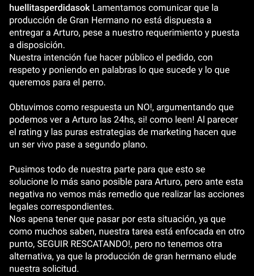 TronkOficial's tweet image. 🚨 ÚLTIMO MOMENTO

La agrupación HUELLITAS PERDIDAS publicó un nuevo comunicado donde informan que la producción de #GranHermano no está dispuesta a entregar a Arturo "obtuvimos como respuesta un NO [...] al parecer el rating y las puras estrategias de marketing hacen que un ser…