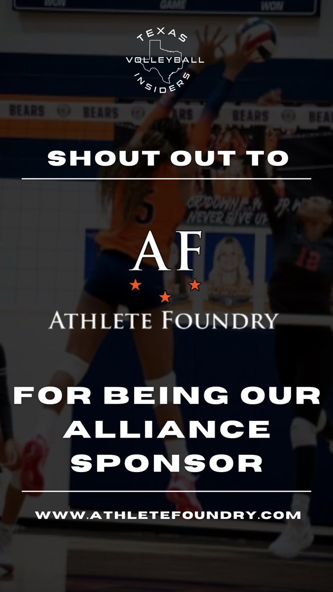 Texas Volleyball Insiders would like to thank our Alliance Corporate Sponsor, Athlete Foundry, for their support in helping us grow our platform providing additional exposure to our well-deserved female athletes. Only the best!! athletefoundry.com