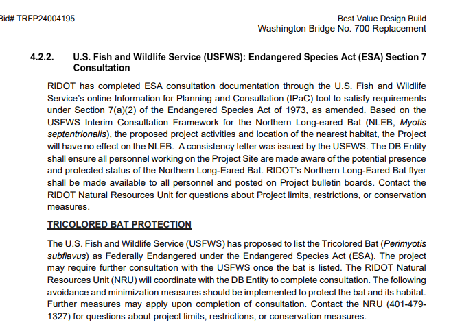 The DOT says building a new Washington Bridge shall cause no harm to Northern Long-eared Bat.

Stay tuned on the Tricolor Bat if it hits the endangered list
