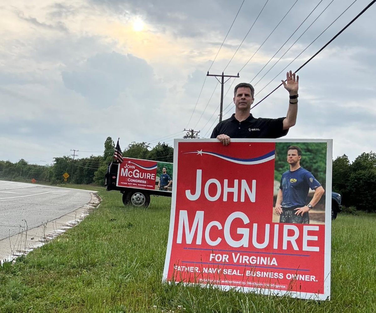 After a long day on the campaign trail, waving at cars in Powhatan. See you soon! #VA05 #Trump2024 #MAGA2024 #McGuire2024