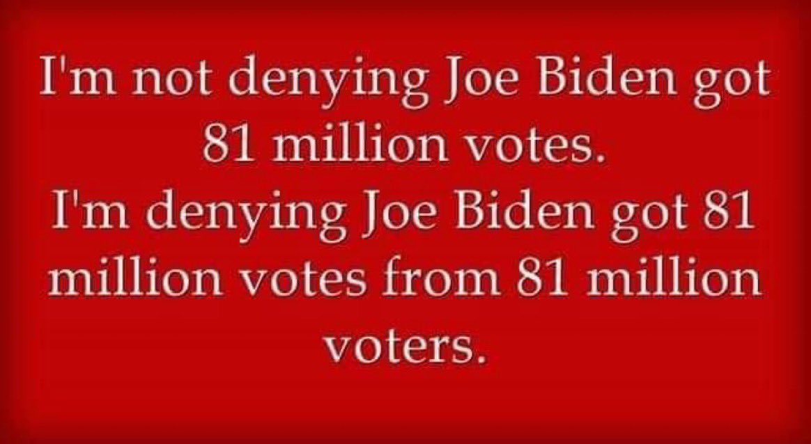 I know I’m not the only one who agrees with this. No way did Creepy Joe get 81M legit votes. If you had to guess what his true number was, what would your guess be?