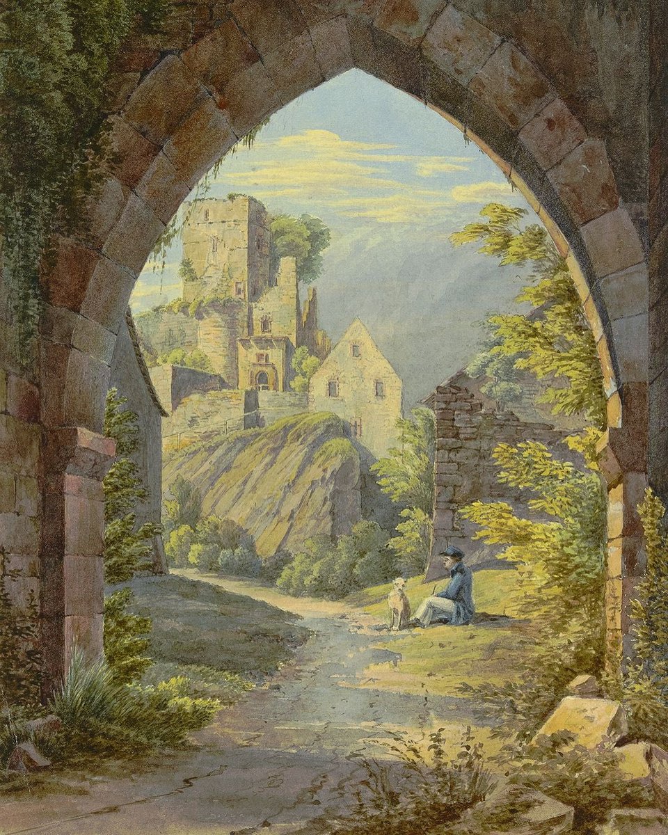 Gotischer Bogen mit Durchblick auf eine Burg Georg Von Krieg (German, 19th Century)