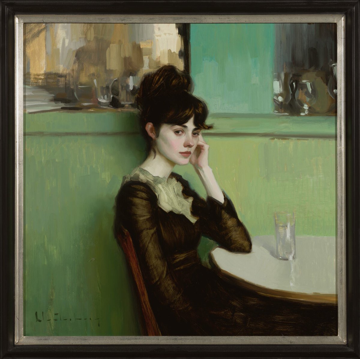 Noir in Green, 2023 By Aaron Westerberg Oil on Panel, 61x61 cm.