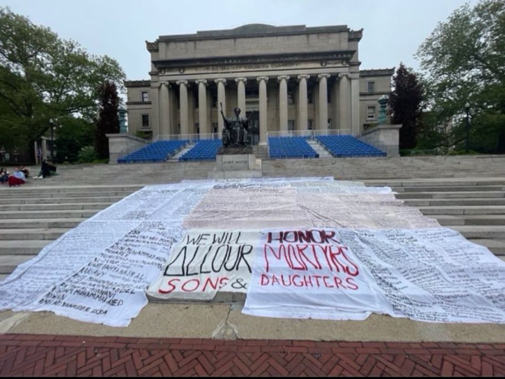 We honor all our martyrs, every single life lost in Gaza is a human being with a name and a story. Our quilt honors those who will never graduate and those who will never grow old. As the invasion of Rafah looms, we remain focused on Palestine. @ColumbiaBDS #cu4palestine