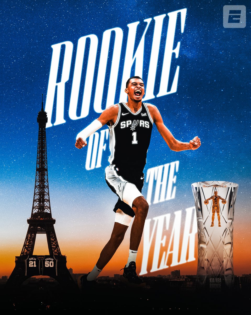 Just a kid from France 🇫🇷 Victor Wembanyama becomes the first French player to win the Rookie of the Year award 👏
